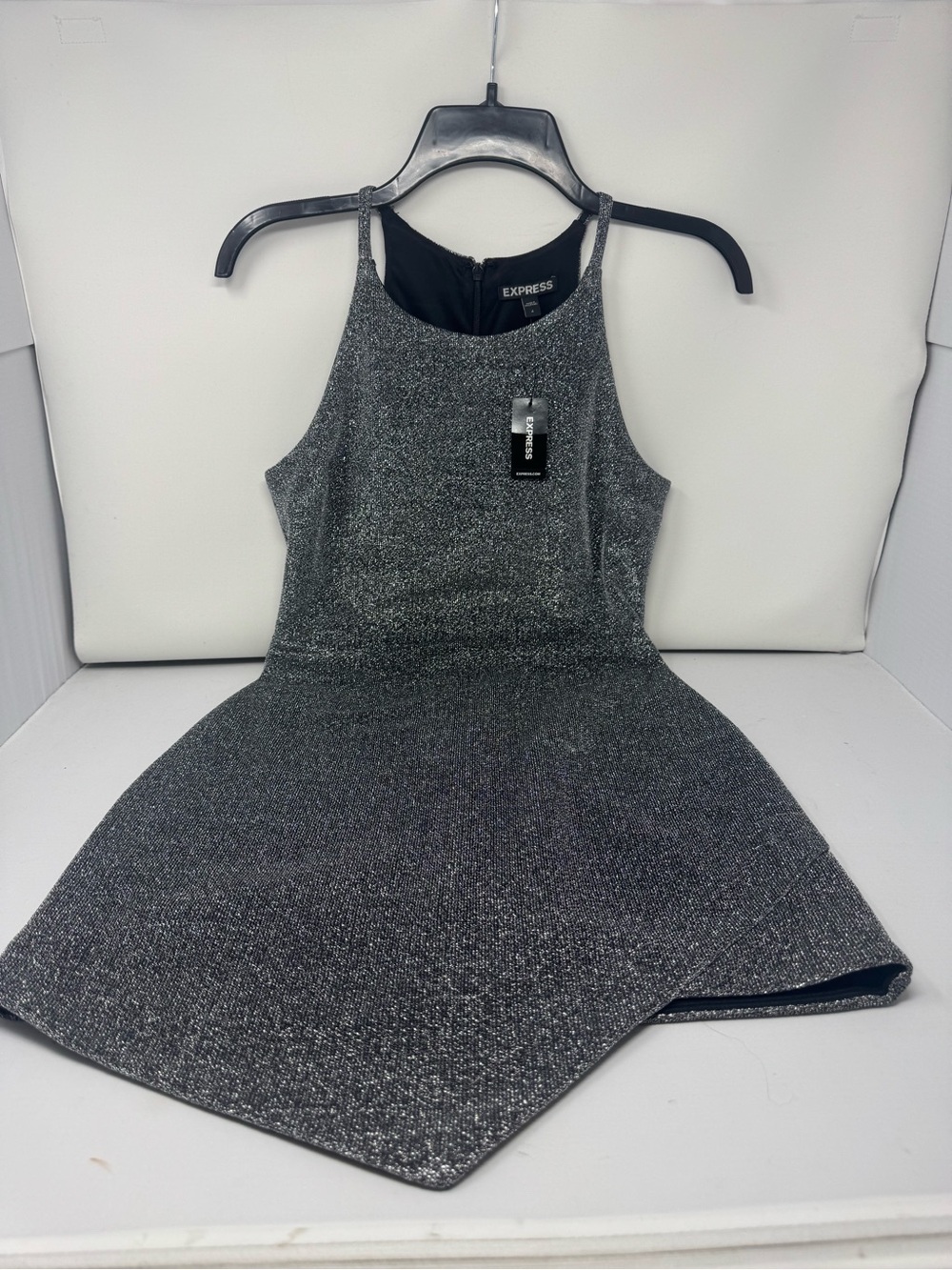 Express Silver Asymmetrical Halter Cocktail Dress